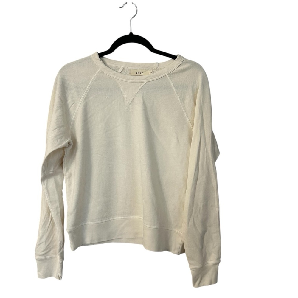 Ae77 Women’s Long Sleeve Round Neck Cream Cotton Sweater Sz M NWT